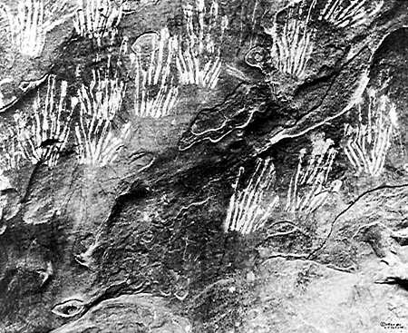 Native American painted hand pictographs at Church Creek caves